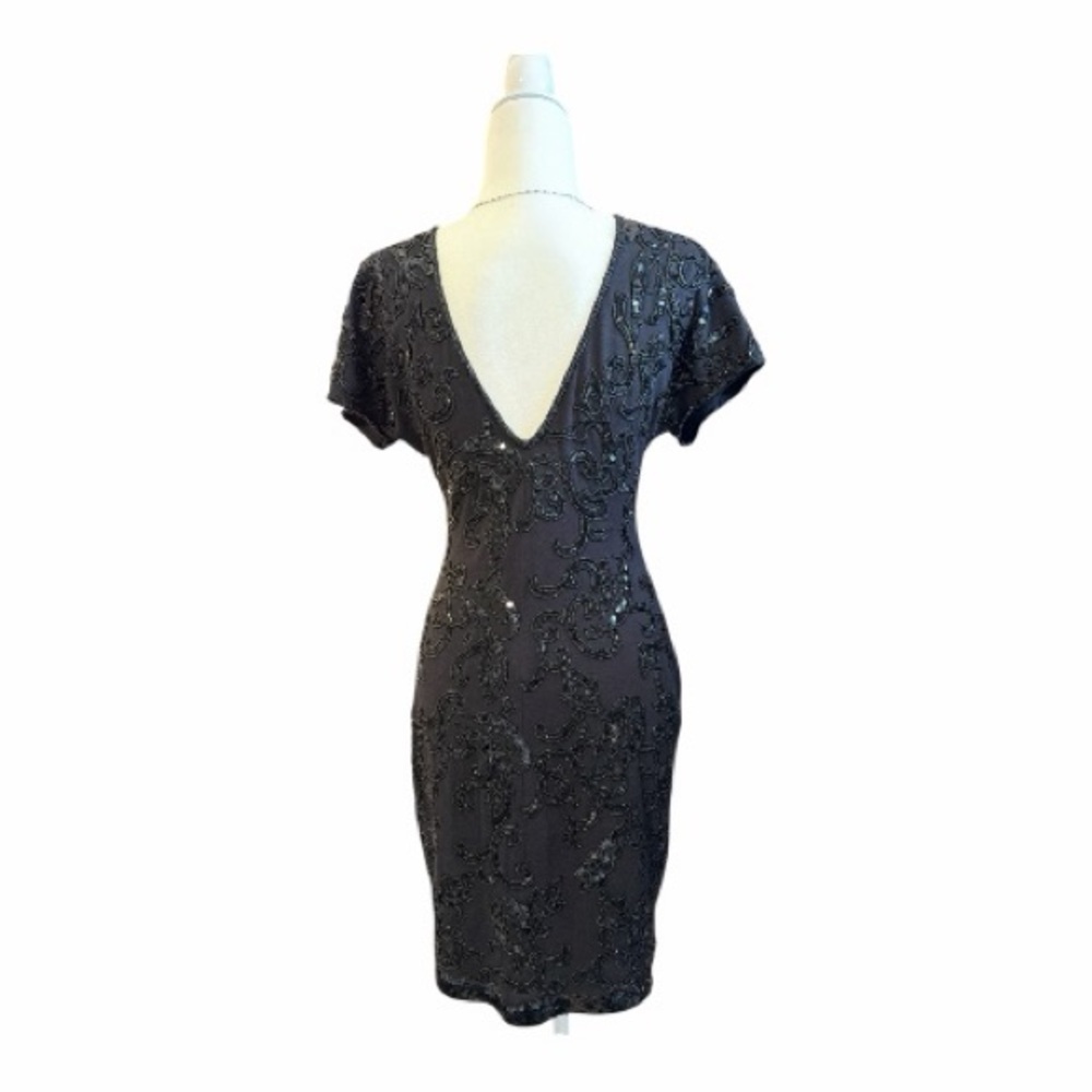 Carmen Marc Valvo Old Hollywood Black Beaded Dress Glam Evening M AG1 - Picture 4 of 8